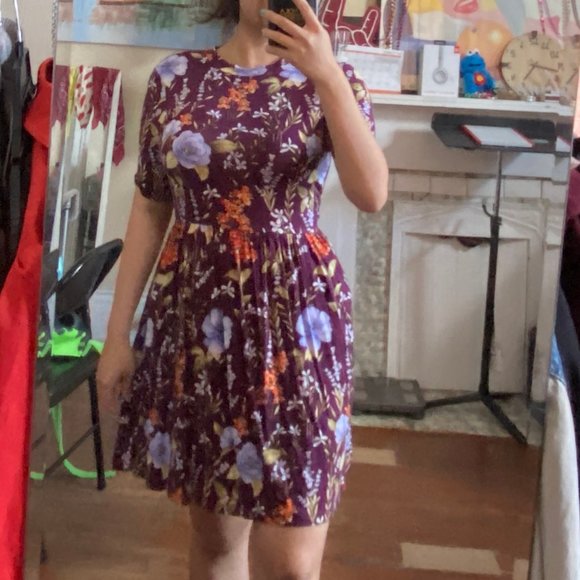 Forever 21 Purple Floral Babydoll Dress, Medium Small, Cut Back, Halter Neck - Picture 3 of 6